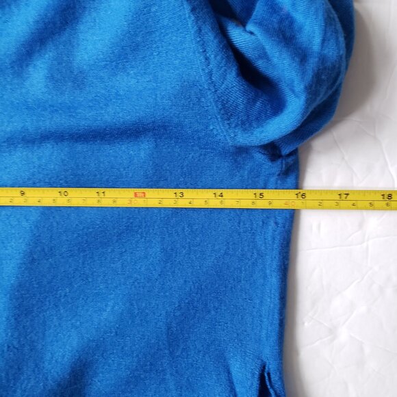 Ann Taylor Merino Wool Tie Front V-Neck Long Sleeve Blue Wrap Sweater - Picture 7 of 10